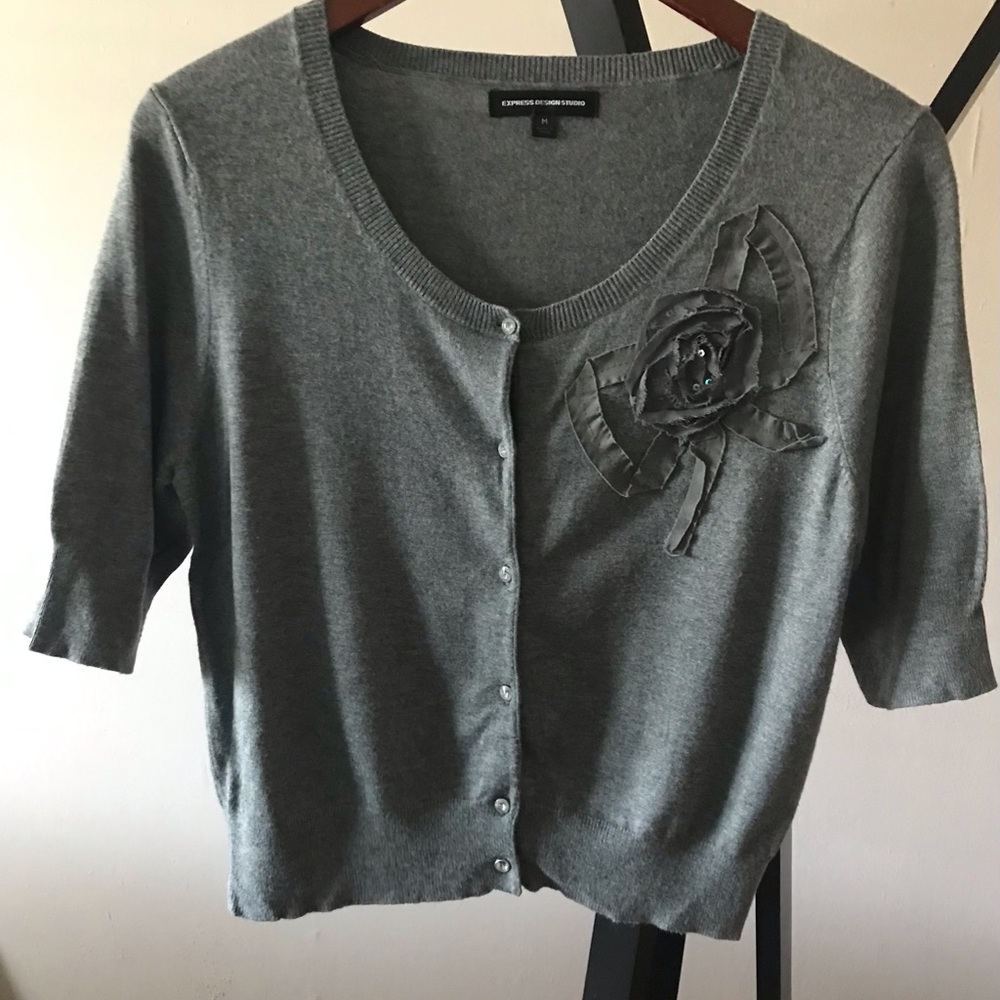 Express Grey Dress Crystal Button Cardigan M